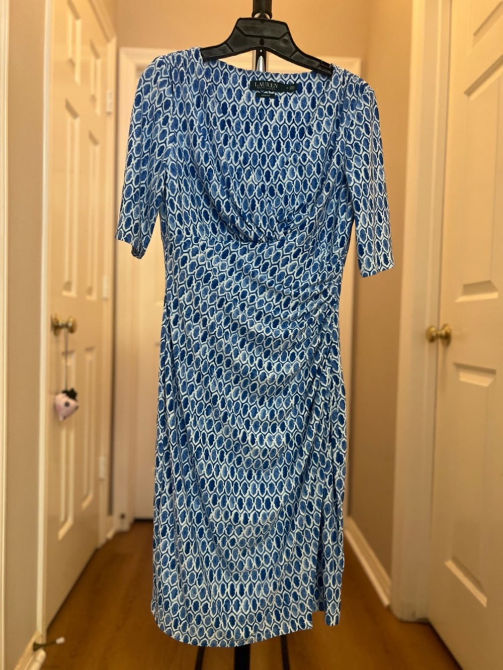 Ralph Lauren Blue & White Geometric Jersey Midi Dress